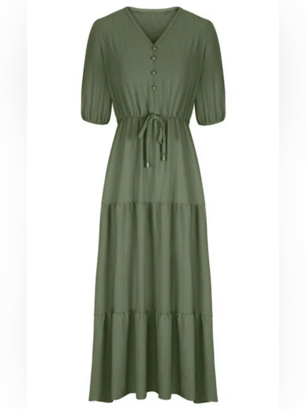 Women’s Olive Green V-Neck Tiered Maxi Dress